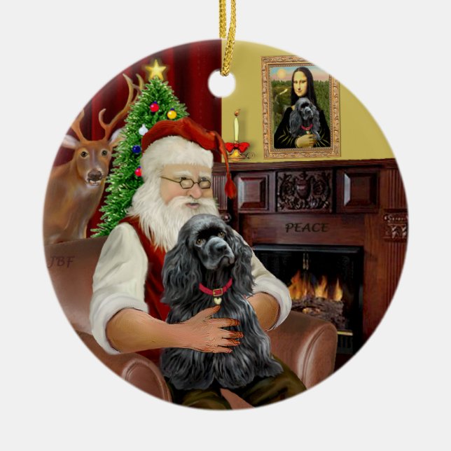 Santa's - Cocker (black) Ceramic Tree Decoration (Front)