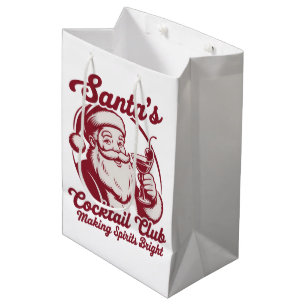 Santa's Cocktail Club Funny Xmas Holiday Drinking Medium Gift Bag