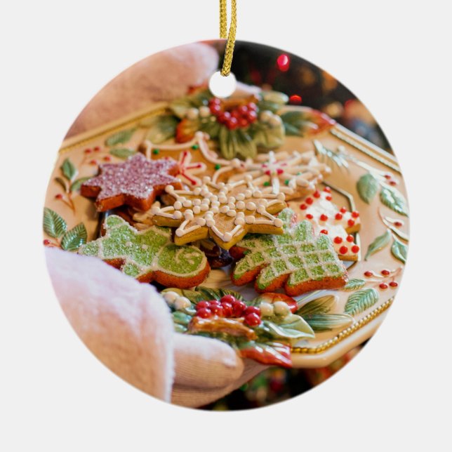 Santa's Cookies on a Plate Ceramic Tree Decoration (Front)
