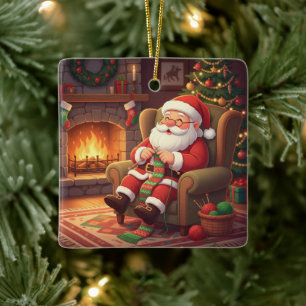 "Santa's Cozy Knitting Nook" Personalized Ceramic Ornament