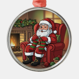"Santa's Cozy Knitting Nook" Personalized Metal Tree Decoration
