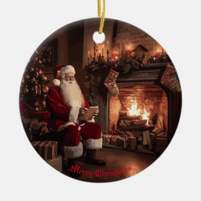 Santa's Cozy Nook Ceramic Tree Decoration (Front)