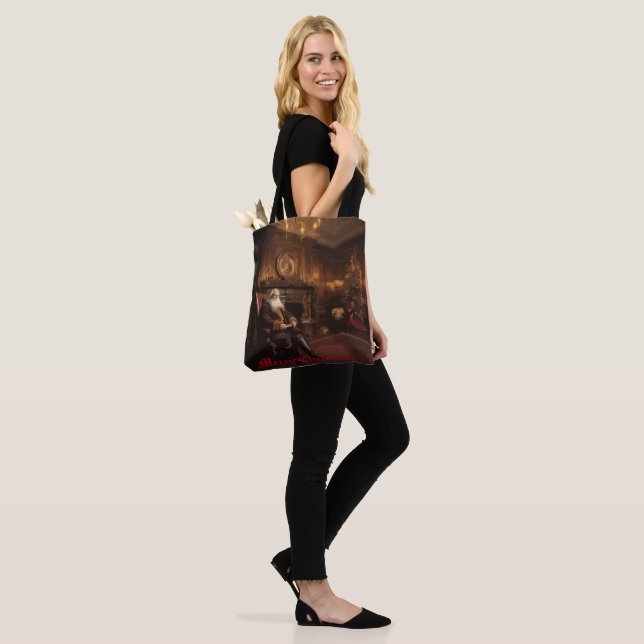 Santa's Cozy Nook Tote Bag (On Model)