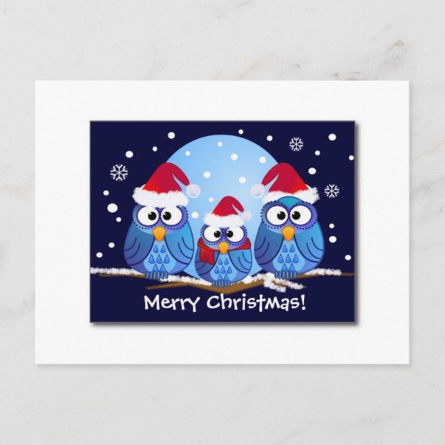 SANTA'S CUTE CHRISTMAS OWLS HOLIDAY POSTCARD (Front)