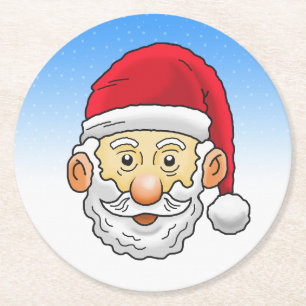 Santa's Cute Face Round Paper Coaster