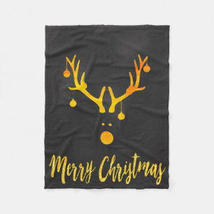 Santas cute reindeer faux gold on grey fleece blanket
