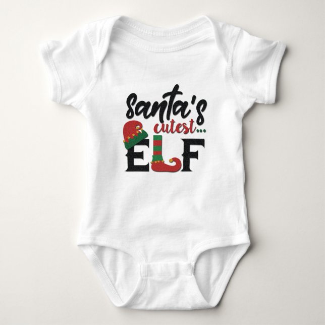 Santa's Cutest Elf Baby Bodysuit (Front)