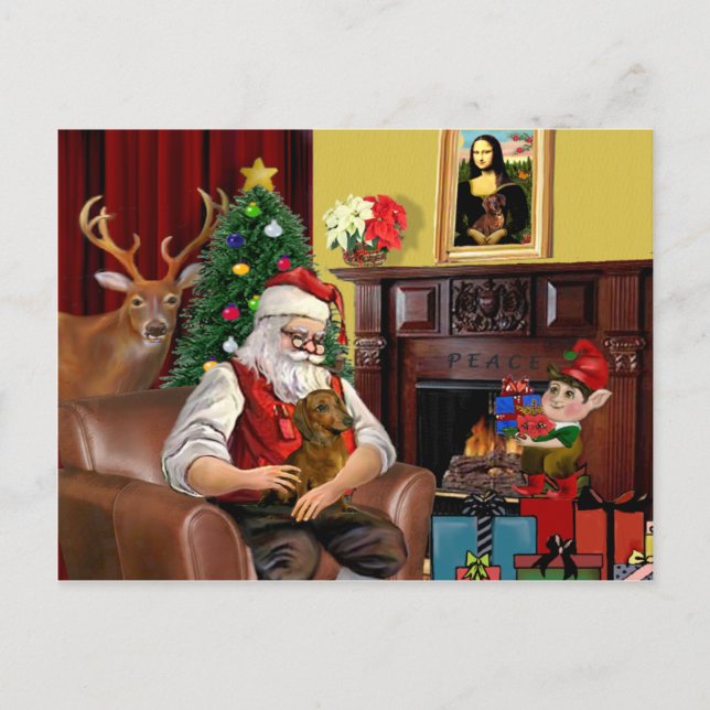 Santa's Dachshund (b/r) Holiday Postcard (Front)