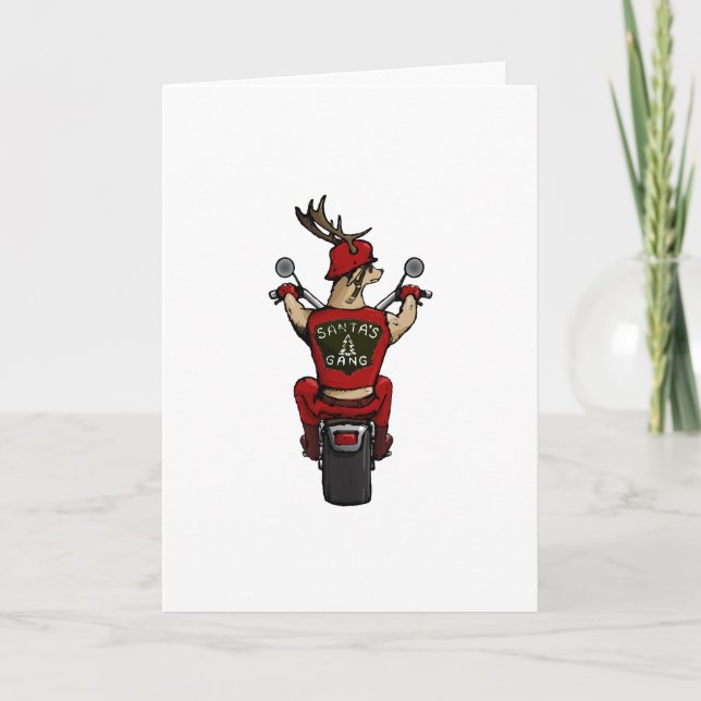 Santa's deer riding a bike holiday card (Front)