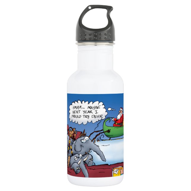 Santas Elephants Funny Holiday Cartoon 532 Ml Water Bottle (Front)