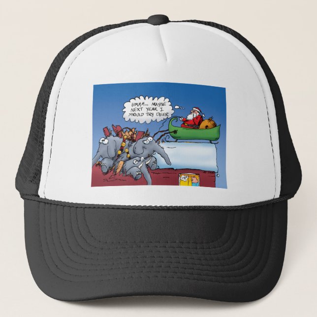 Santas Elephants Holiday Cartoon Trucker Hat (Front)