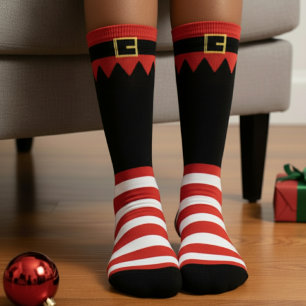 Santa's Elf Christmas Red Striped Black Socks