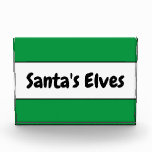 SANTA'S ELVES Cute Bright Green White Stripes Photo Block<br><div class="desc">This festive Christmas holiday design features fun SANTA'S ELVES text inside a wide white centre stripe highlighted with black pinstripes against bright kelly green outer stripes.  The text can be personalised.</div>