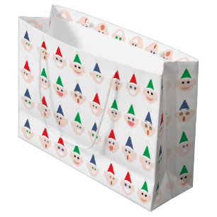 Santa's Elves Elf Faces Christmas Holiday Festive Large Gift Bag