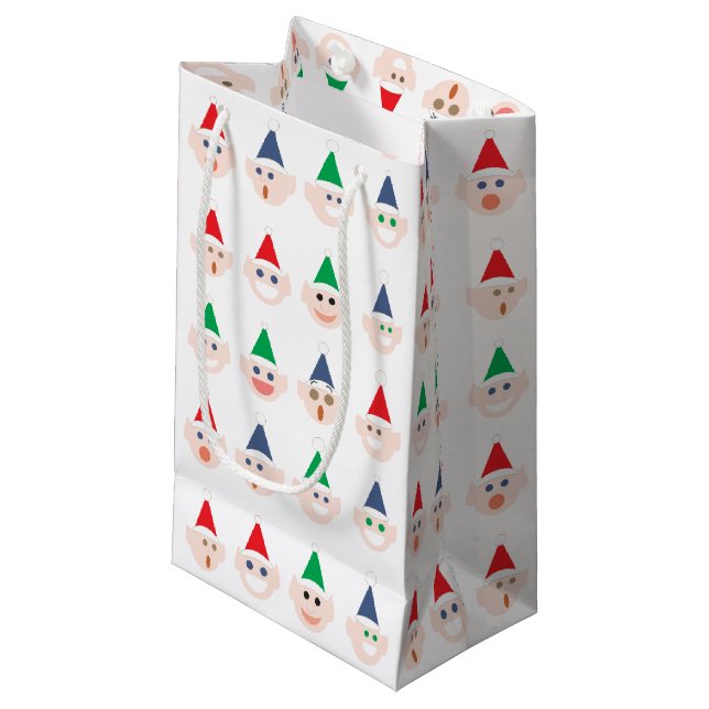 Santa's Elves Elf Faces Christmas Holiday Festive Small Gift Bag (Front Angled)