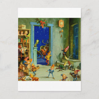 Santa's Elves In His Workshop on Christmas Eve Holiday Postcard