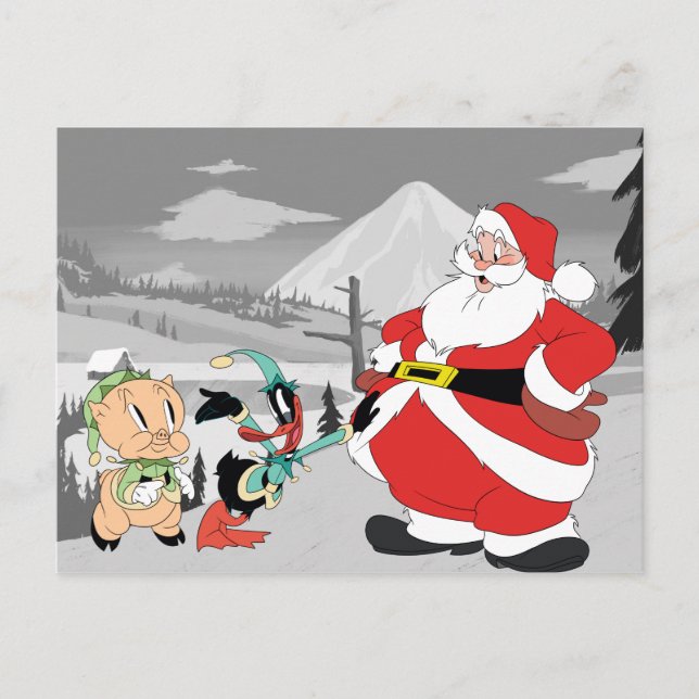 Santa's Elves Porky Pig & DAFFY DUCK™ Holiday Postcard (Front)