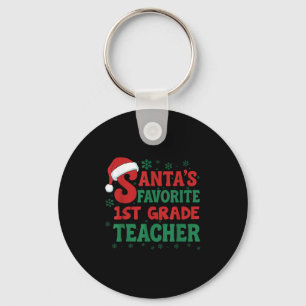 Santa's Favorite 1st Grade Teacher Christmas Holid Key Ring