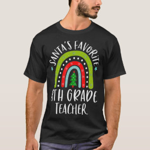 Santa's Favorite 8th Grade Teacher Christmas Rainb T-Shirt