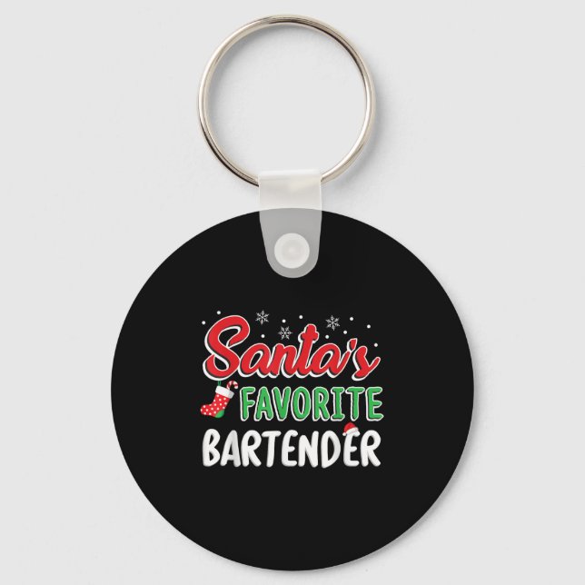 Santa's Favorite Bartender T Shirt Cute Xmas Party Key Ring (Front)