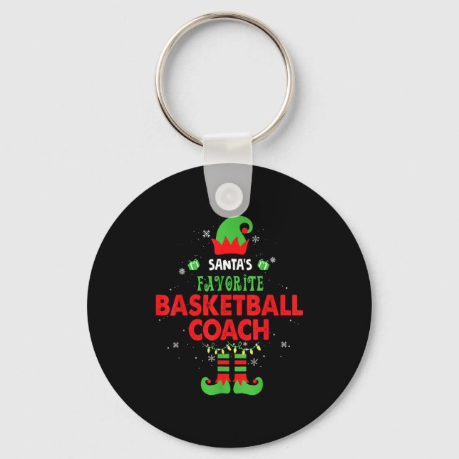 Santa's Favorite Basketball Coach Funny Elf Family Key Ring (Front)