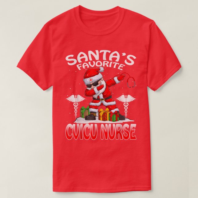Santas Favorite CVICU Nurse Christmas Matching Cos T-Shirt (Design Front)
