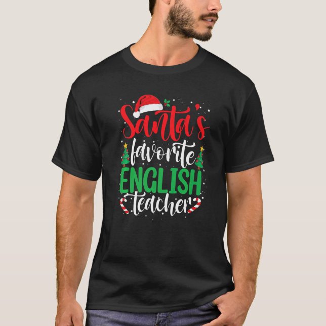 Santa's Favorite French Teacher Christmas Santa Ha T-Shirt (Front)