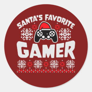 Santa's Favorite Gamer Controller Christmas Gaming Classic Round Sticker