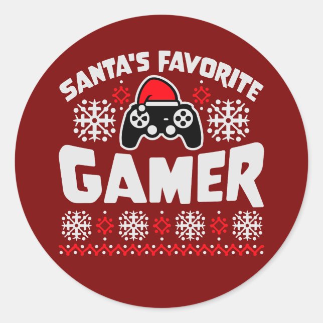 Santa's Favorite Gamer Controller Christmas Gaming Classic Round Sticker (Front)