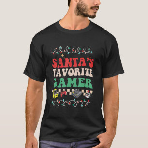 Santa's Favorite Gamer Groovy Retro Christmas Boy T-Shirt