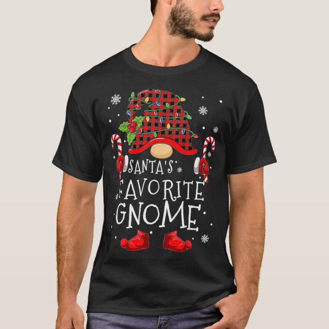 Santa's Favorite Gnome Buffalo Plaid Matching Chri T-Shirt (Front)