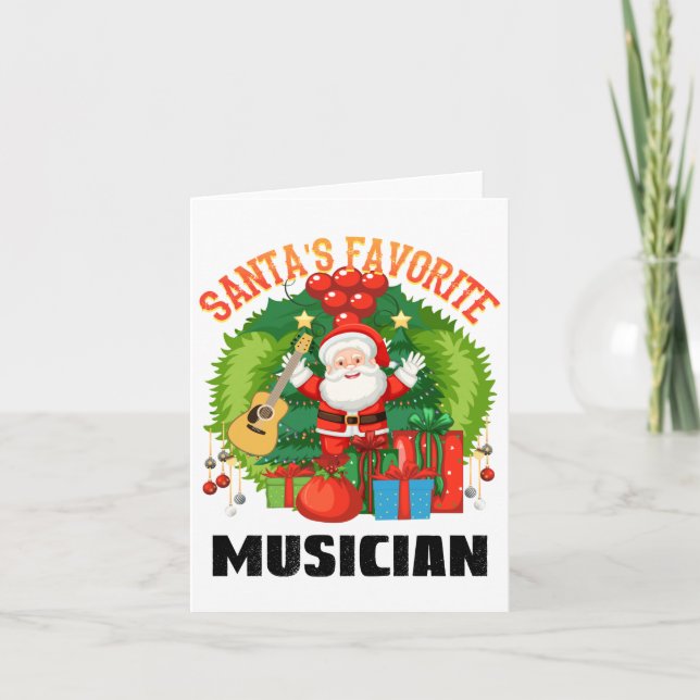 Santas Favorite Guitarist, Xmas Guitar Player Card (Front)