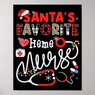 Santa's Favorite Heme Nurse Christmas Lights Leopa Poster