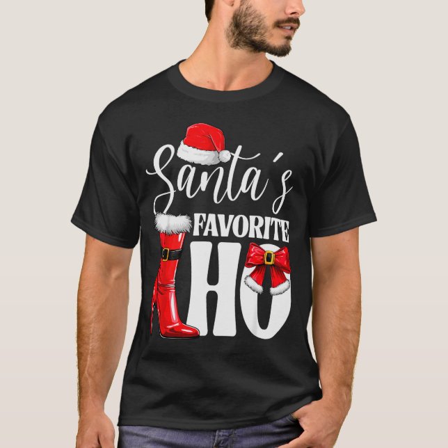 Santa's Favorite Ho Christmas Lights Merry Christm T-Shirt (Front)