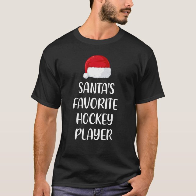 Santas Favorite Hockey Player Christmas   Hockey   T-Shirt (Front)