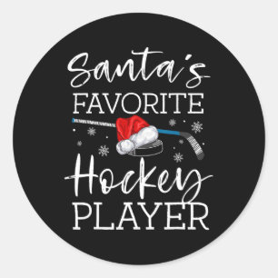 Santa's Favorite Hockey Player Fun Pajama Christma Classic Round Sticker