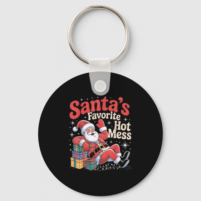 Santa's Favorite Hot Mess Christmas Funny Margarit Key Ring (Front)