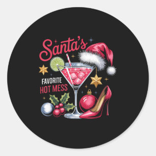 Santa's Favorite Hot Mess Christmas Martini  Classic Round Sticker