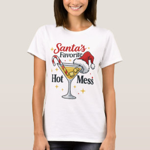 Santa's Favorite Hot Mess Drink Print   Funny  T-Shirt