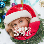 Santa's Favorite Kids Baby Photo Christmas Ceramic Tree Decoration<br><div class="desc">Santa's Favorite! Because of course the kid is santa's favorite! Decorate your tree or send a special gift with this super cute personalized custom baby photo holiday ornament. Add your kids photo and personalize with name and year. Ornament is double sided, you can do different photos each side. COPYRIGHT ©...</div>