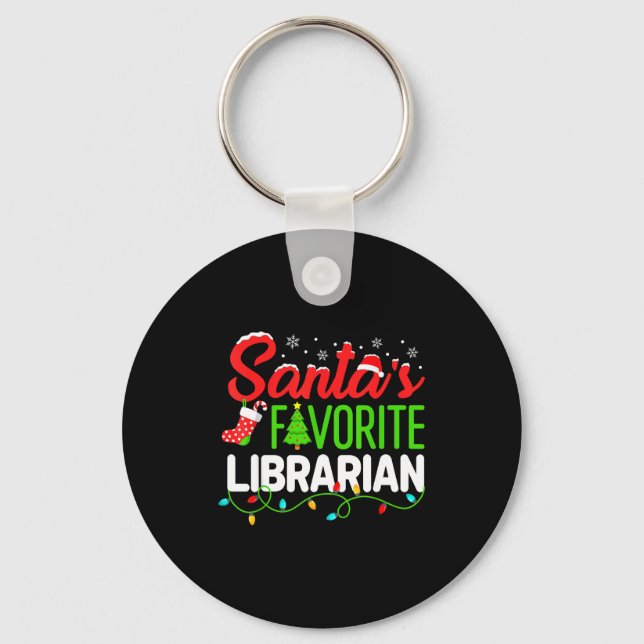 Santa's Favorite Librarian Christmas Library Book  Key Ring (Front)