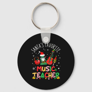 Santa's Favorite Music Teacher Christmas Santa Hat Key Ring
