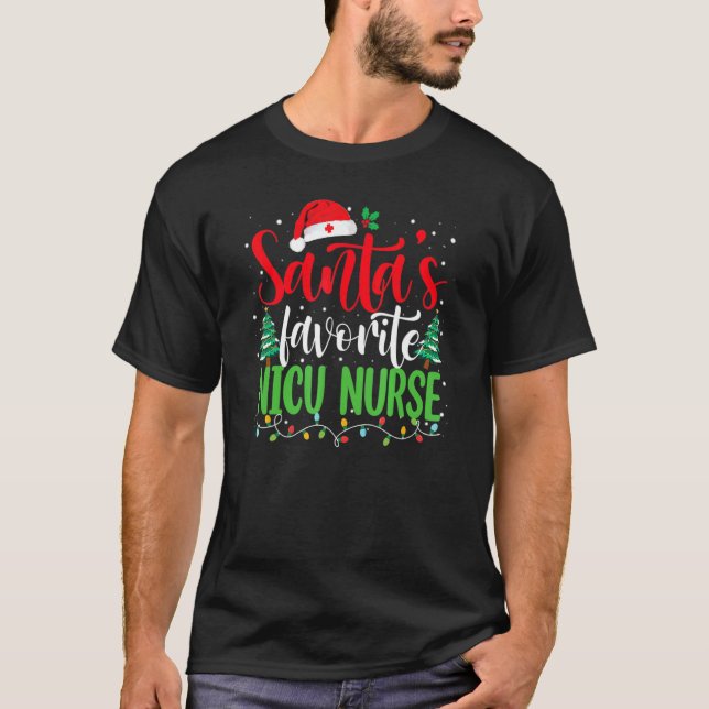 Santa's Favorite Nicu Nurse Christmas Nursing Sant T-Shirt (Front)