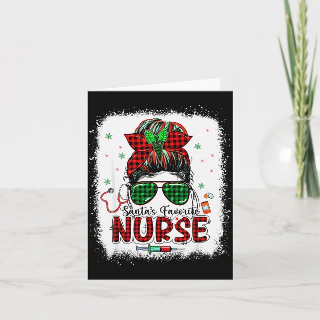 Santas Favorite Nurse Christmas Santa Hat Light Me Card (Front)