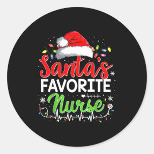 Santa's Favorite Nurse Funny Christmas Nurse Xmas  Classic Round Sticker