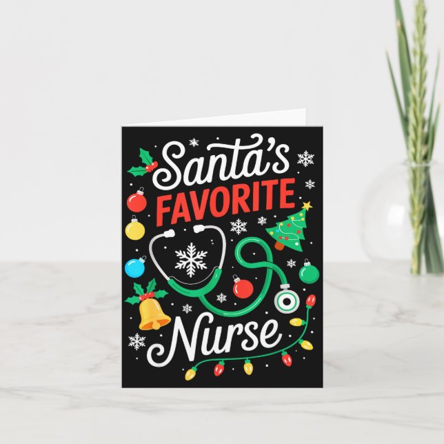 Santa's Favorite Nurse Shirt Men Women Funny Chris Card (Front)