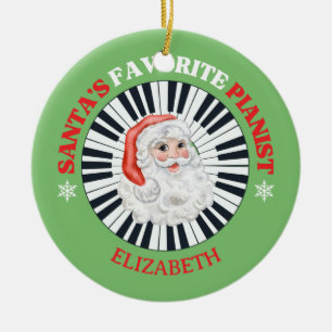 Santa's Favorite Pianist Circle Piano Santa Claus Ceramic Tree Decoration