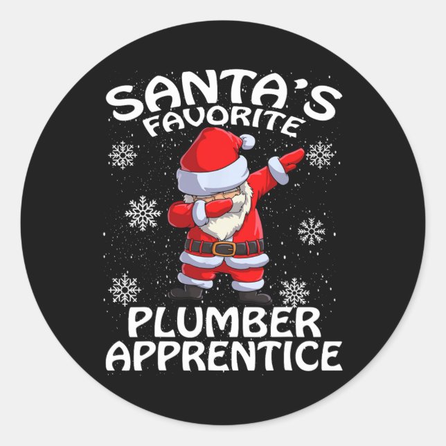 Santa's Favorite Plumber Apprentice Christmas  Classic Round Sticker (Front)