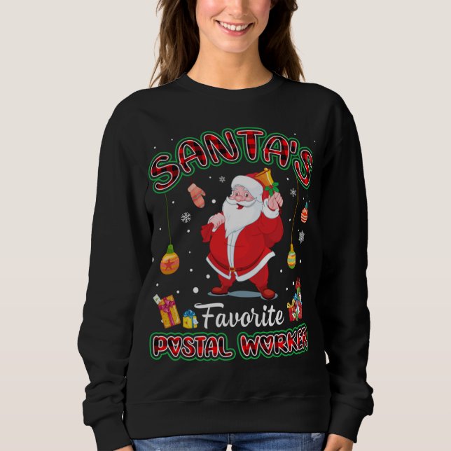 Santa's Favorite Postal Worker Santa Red Plaid Chr Sweatshirt (Front)