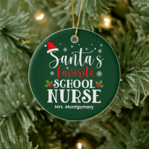 Santa's Favorite School Nurse Christmas Gift Ceramic Tree Decoration